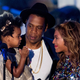 Blue Ivy Carter, Jay Z and Beyonce onstage during the 2014 MTV Video Music Awards at The Forum on August 24, 2014 in Inglewood, California.